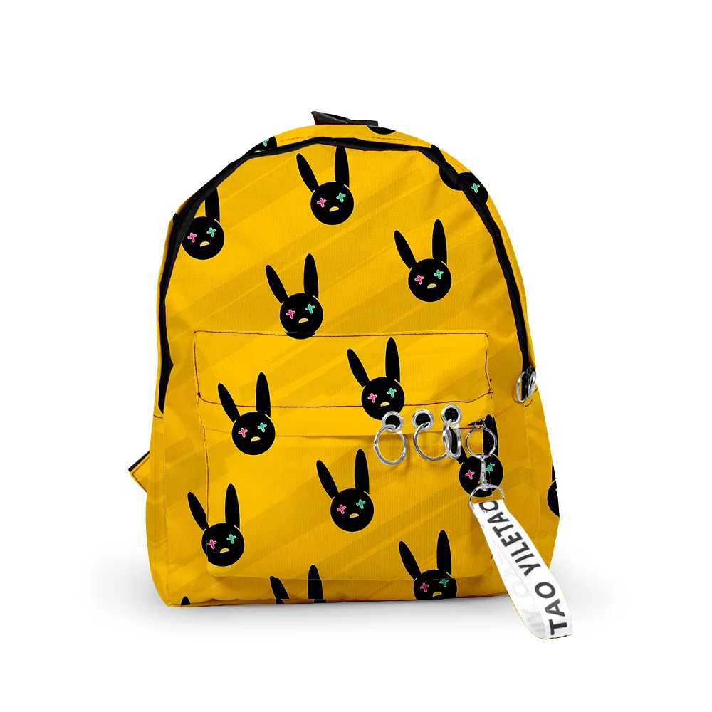 Classic Bad bunny Notebook Backpacks Boys/Girls pupil School Bags 3D Print Keychains Oxford Waterproof Cute Small Backpacks