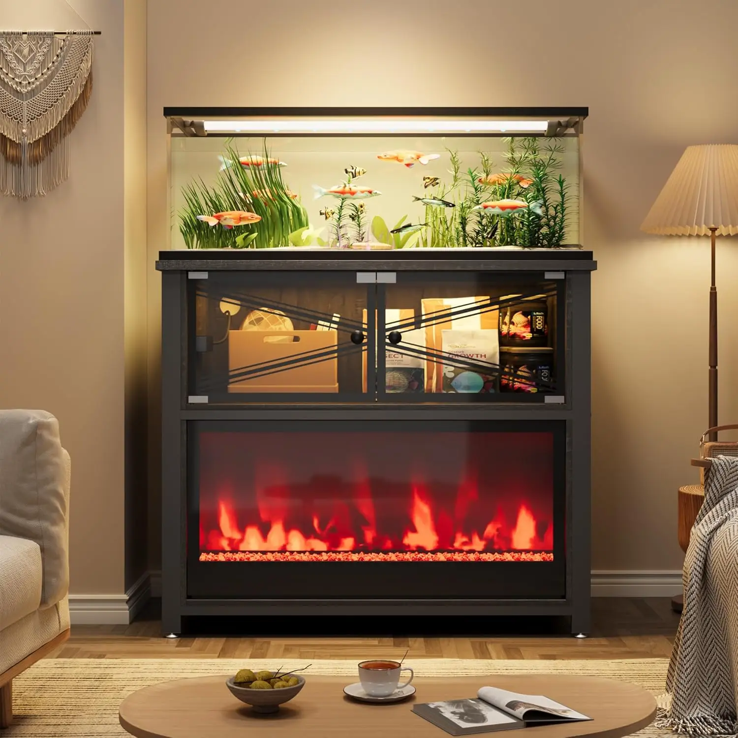 

Подставка для аквариума 40-50 галлонов с 20-цветной LED-подсветкой (эффект пламени), без нагрева, металлический каркас, стеклянные двери, на заказ