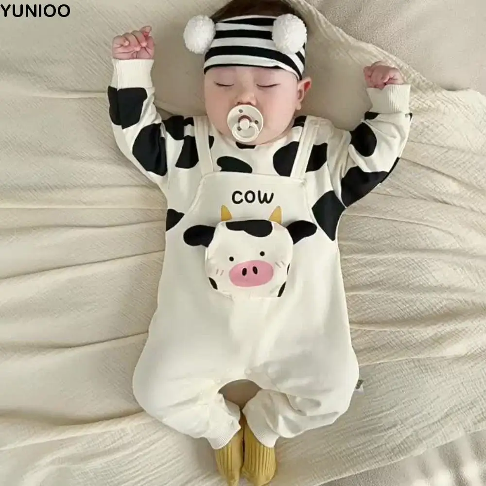 

Детский модный длинный штаны, детский комбинезон с изображением коровы, повседневная одежда, ложный комбинезон из двух предметов для младенцев, мягкий хлопковый комбинезон для новорожденных, комбинезон для мальчиков и девочек