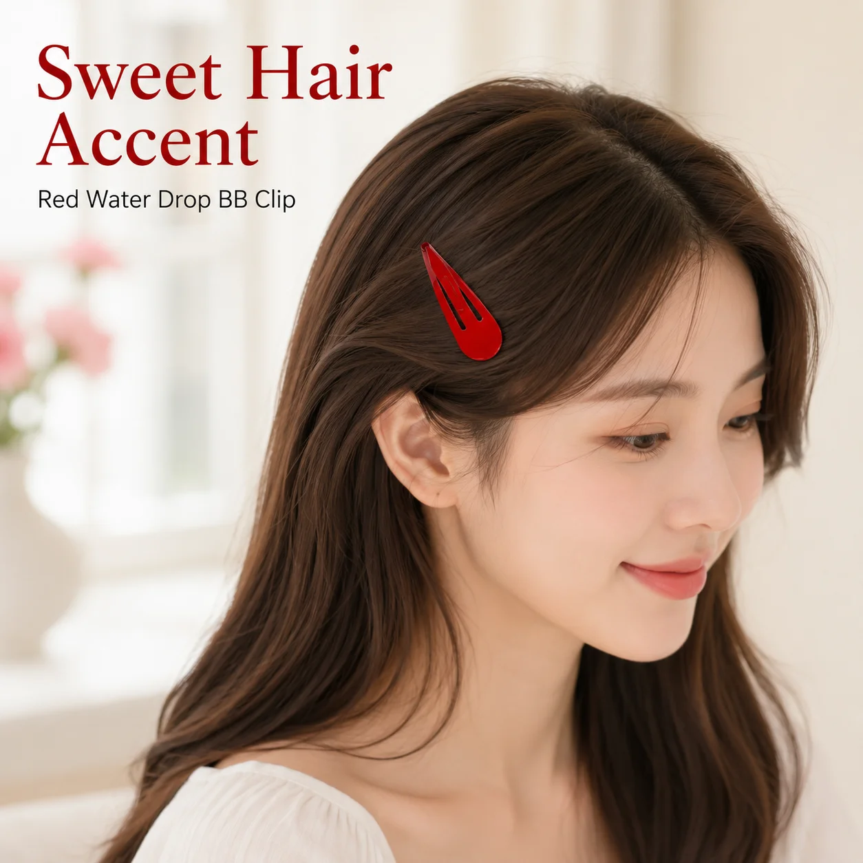 10Pcs Solid Red Water Drop BB Hair Clips Matte Enamel Metal Snap Barrettes Simple Basic Side Bangs Hair Pins Women Daily Hair Accessories