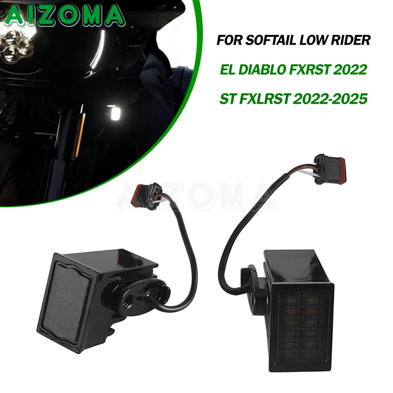 

For Harley Softail Low Rider ST FXLRST 2022-25 El Diablo FXRST 2022 Motorcycle Front Fairing LED Turn Signal Lights Running Lamp