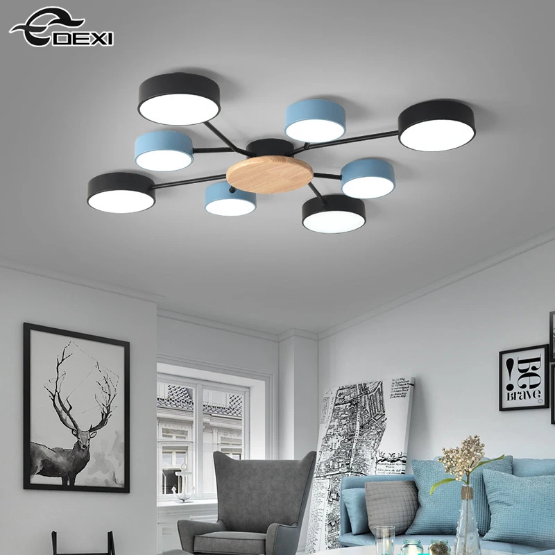 Nordic Living Room Bedroom Ceilings Light Dining Hall Coffee House  Chandelier Lounge Balcony Decor Lighting LED Tricolor Light