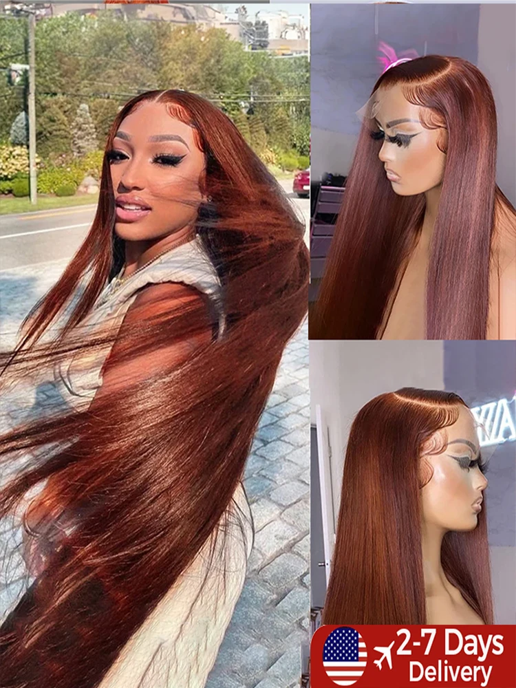 Reddish Brown Lace Front Wig 13x4 HD Lace Straight 4x4 Lace Pre Plucked Brazilian Human Hair 13x6 HD Lace Frontal Wig for Women