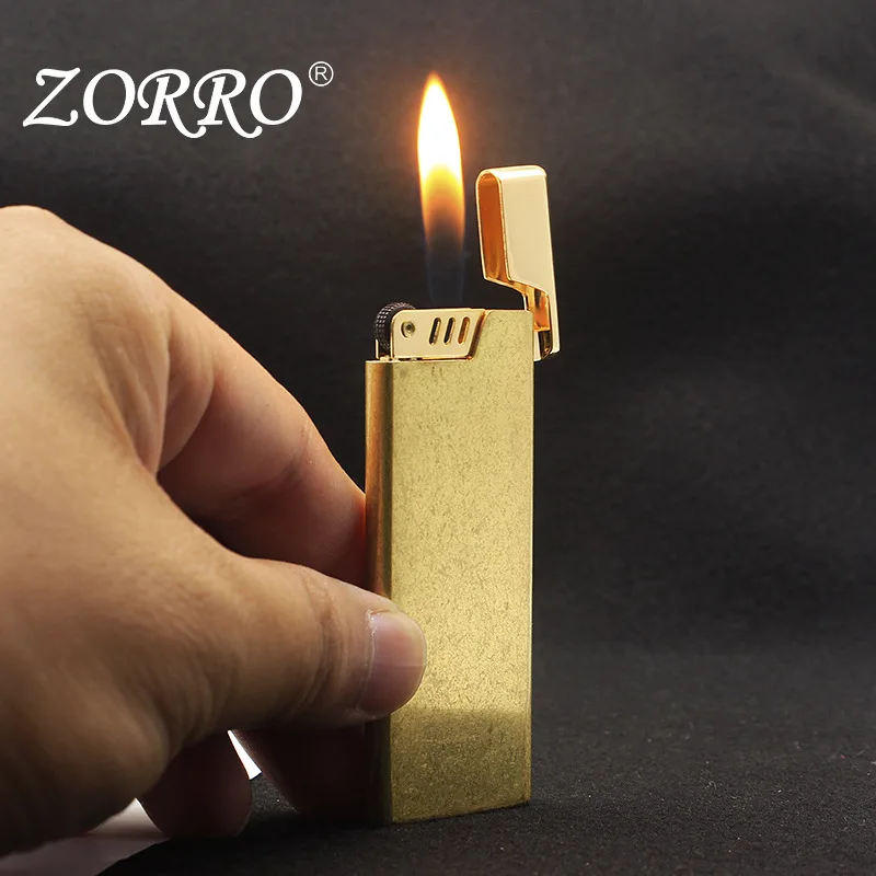 

ZORRO Ultra-thin Portable Slim Inflatable Brushed Grinding Wheel Open Flame Gas Lighter Smoking Gift Cigarette Accessories