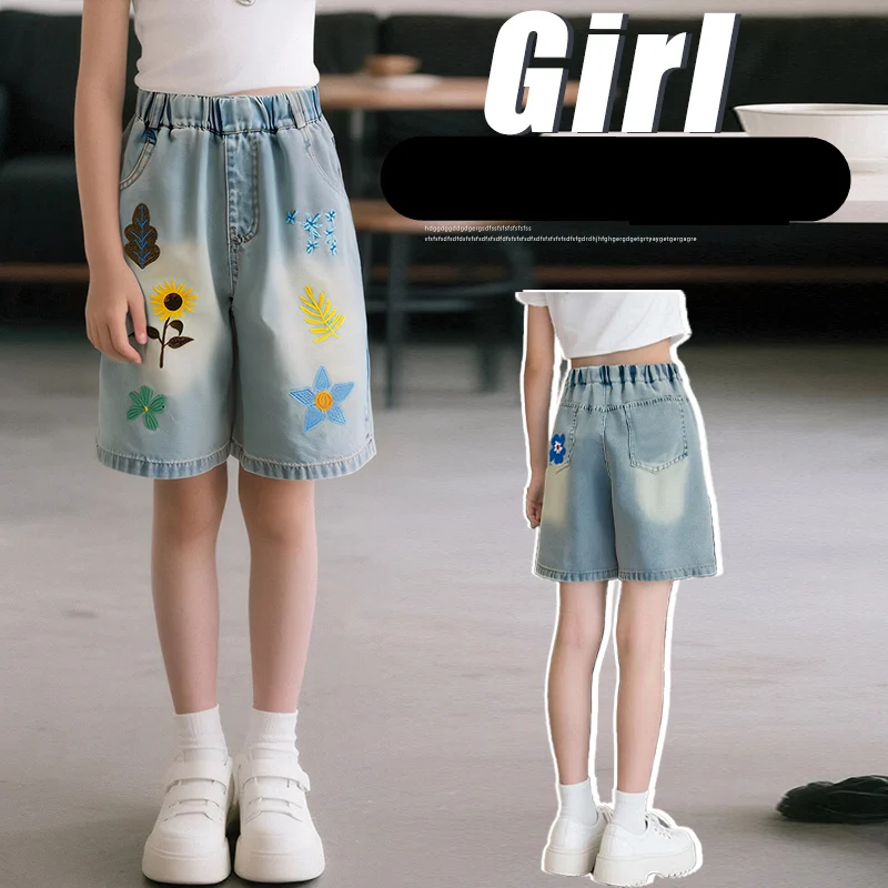 

Big Kids Knee-Length Denim Shorts with Embroidery for Teens Girl Fashion Jeans Shorts Summer Capris 6 7 8 9 10 11 12 13 14 Years