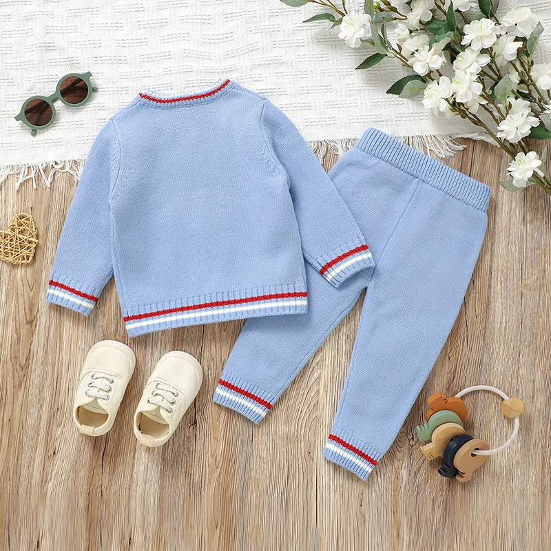 Autumn Baby Clothes Sets Knit Infant Girls Boy Sweater +Pants Long Sleeve Newborn Child Pollover Cute Cartoon Boat +Trousers 2PC