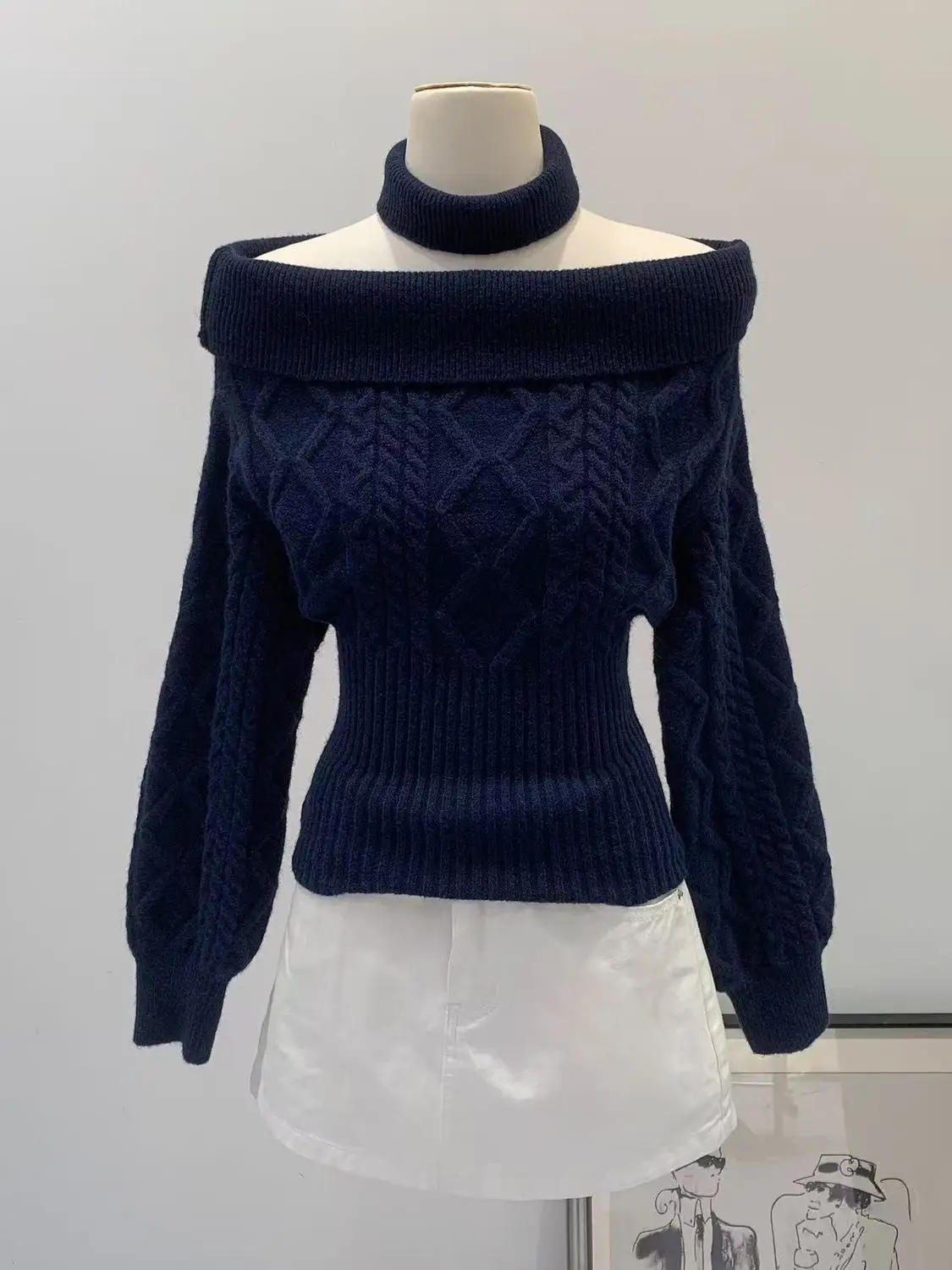 

Осень-зима Y2k, облегающие джемперы для электронных девочек, сексуальный вязаный свитер с открытыми плечами, повседневные корейские модные пуловеры с длинными рукавами