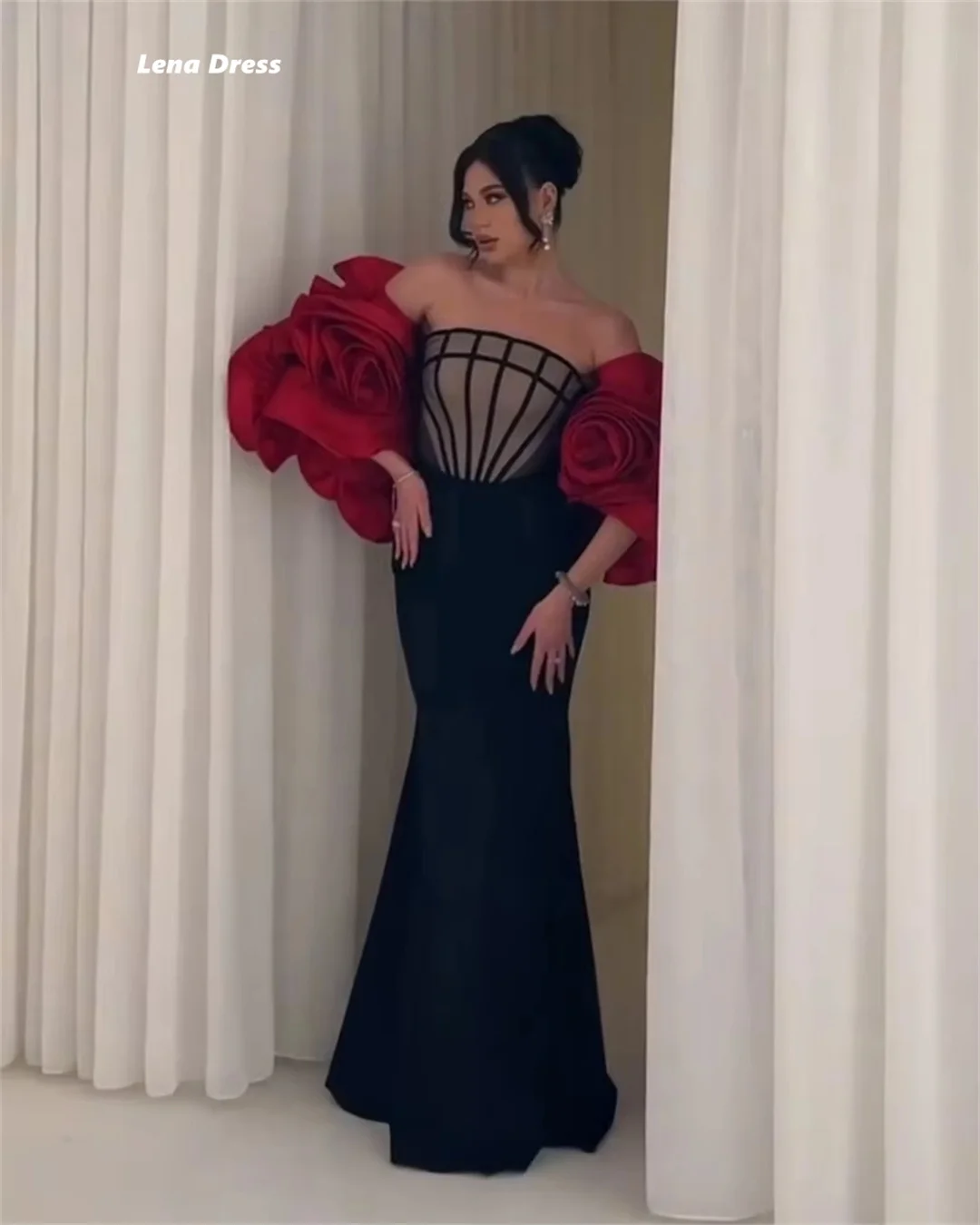 فساتين سهرة نسائية فاخرة مخصصة من Lena للمناسبات الخاصة شال فساتين طويلة أنيقة 2025 ذيل السمكة الفاخرة للمرأة