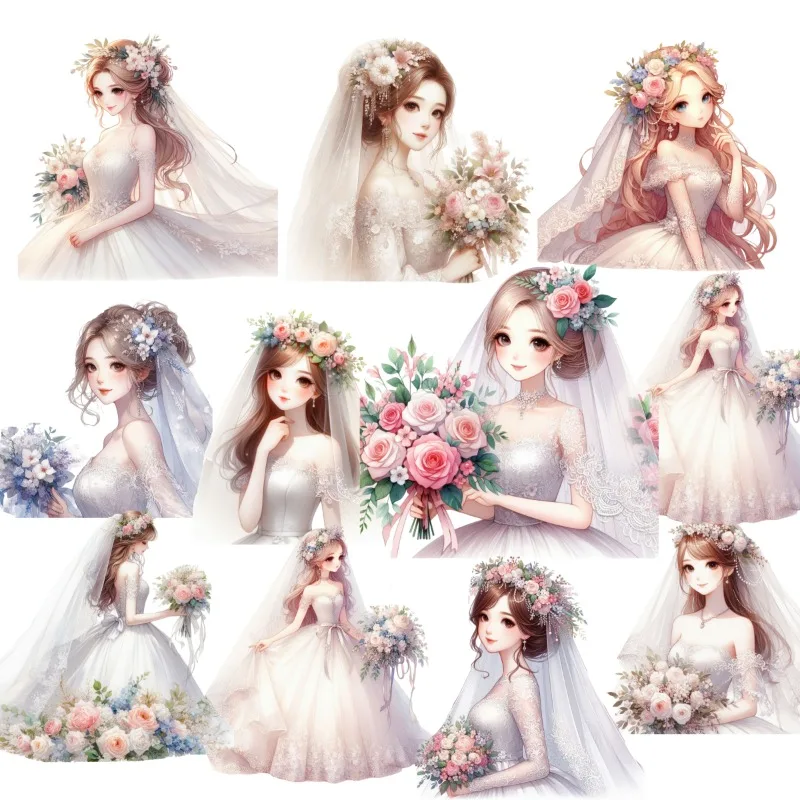 

1 набор милых наклеек для свадебного платья в акварельном стиле для девочек, для скрапбукинга/декоративных работ/творчества своими руками, для фотоальбомов и дневников