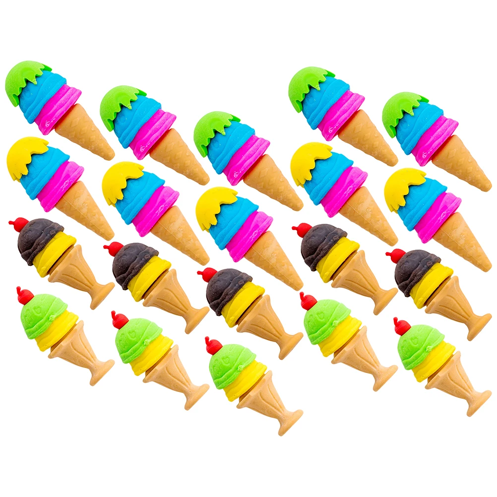 

20 Pcs Ice Cream Eraser Adorable Food Shaped School Stationery Cute Cartoon Pencil Erasers Portable Mini Children Student