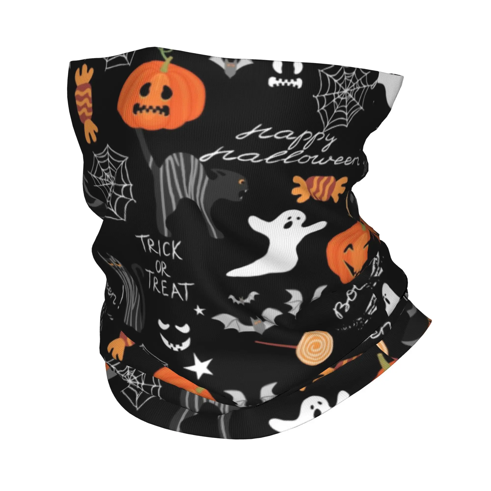 Halloween Pumpkin Ghost Cats Neck Gaiter Men Women Windproof Winter  Bandana Scarf for Hiking