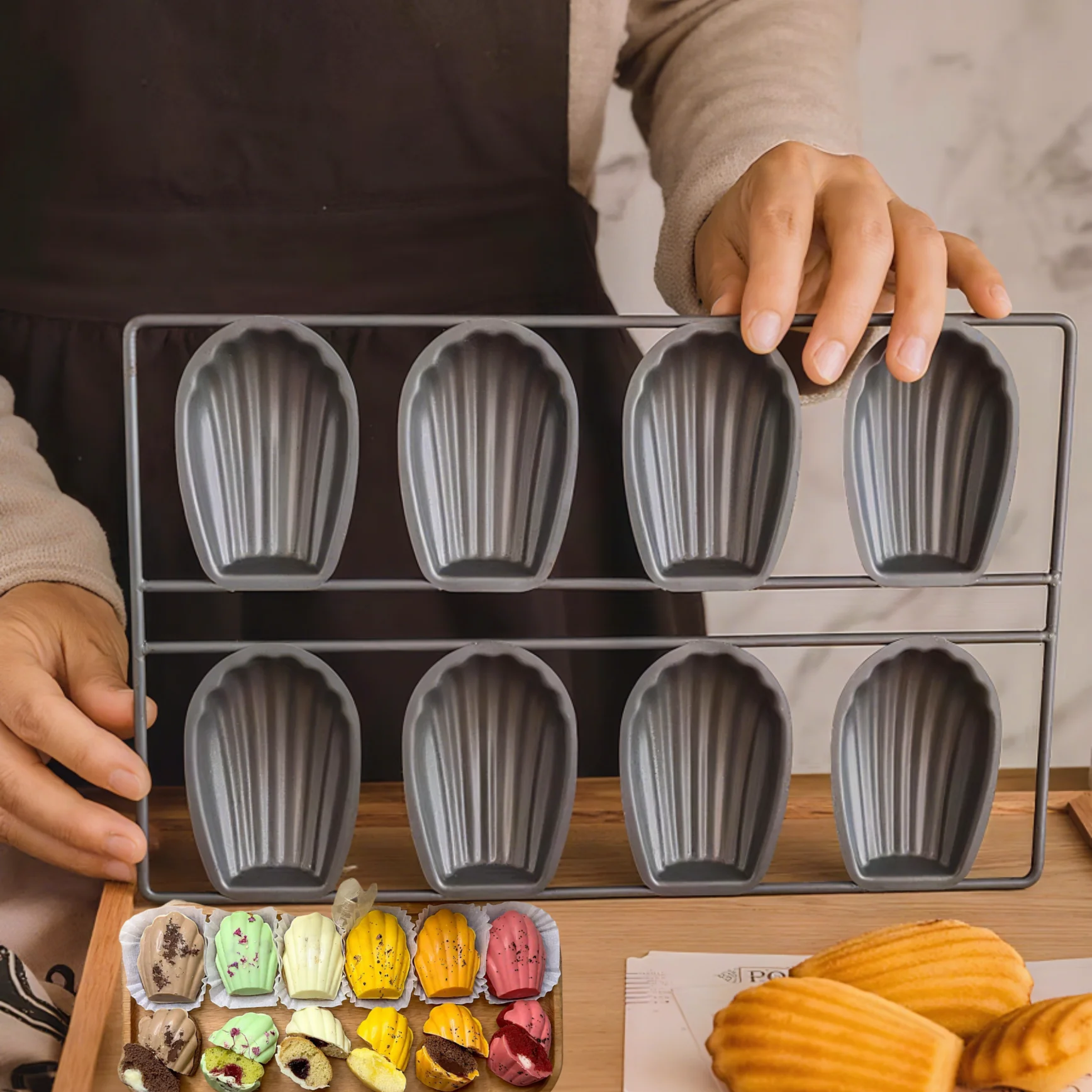 8-Cavity Shell Madeline Cake Mold Metal Jelly Dessert Baking Pan Heat Resistant Kitchen Pastry Bakeware Baking Supplies
