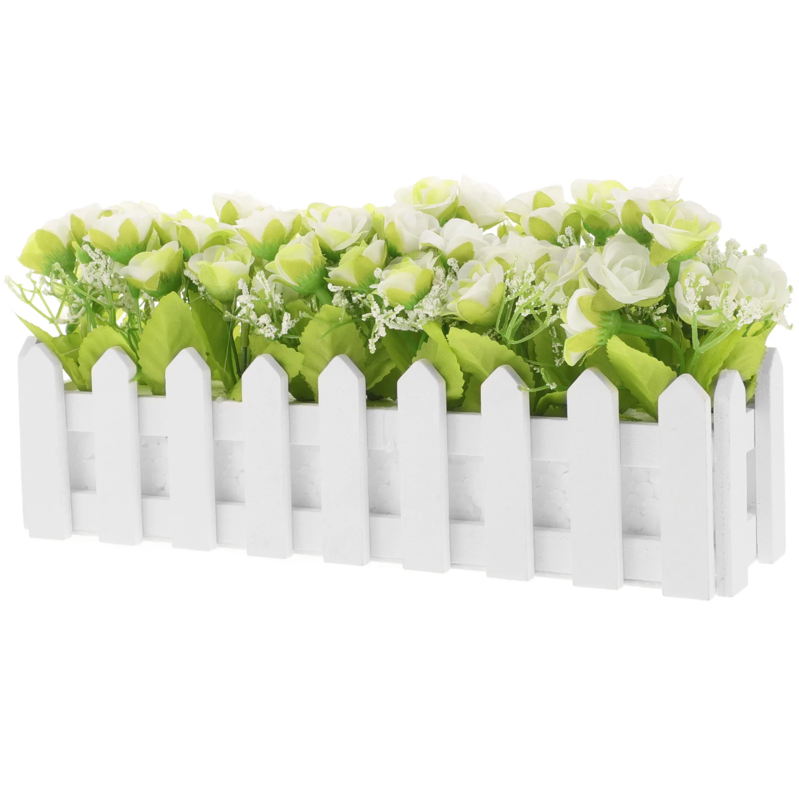 

Realistic Artificial Rose Potted Plant With Fence Lifelike Flower Decor For Home Wedding Party Centerpiece Simulation