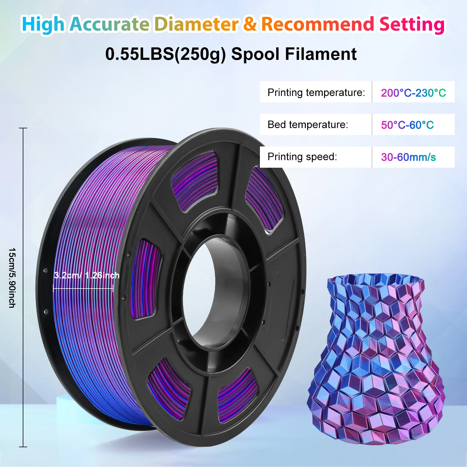 Zweifarbiges PLA 3D-Drucker Filament 1,75mm 250g Spule, Hochpräzises Druckmaterial für die Meisten FDM 3D-Drucker – Detail 9