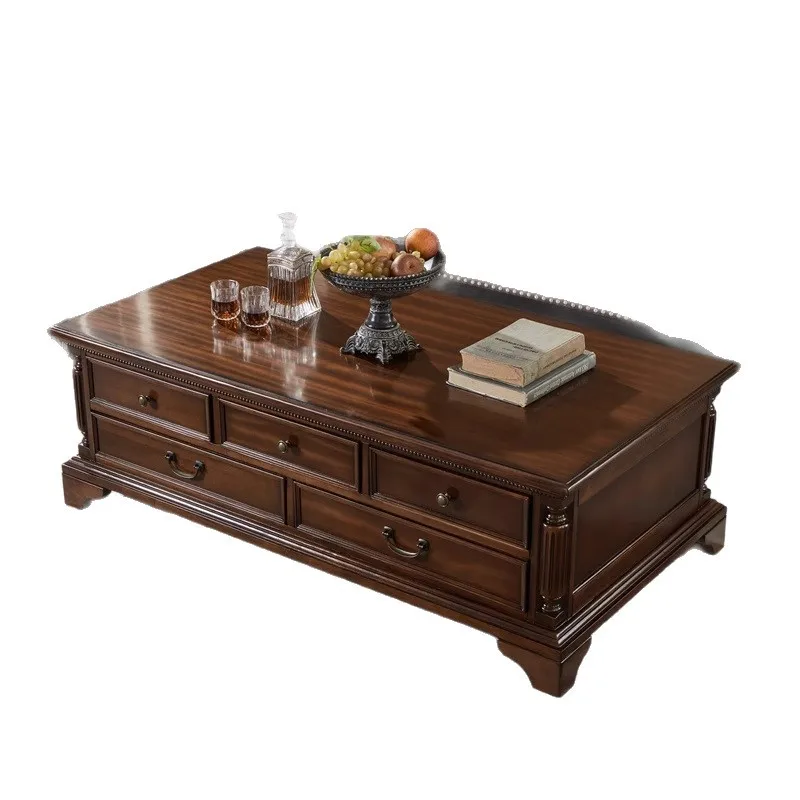 

American coffee table all solid wood with pumping storage tea table living room