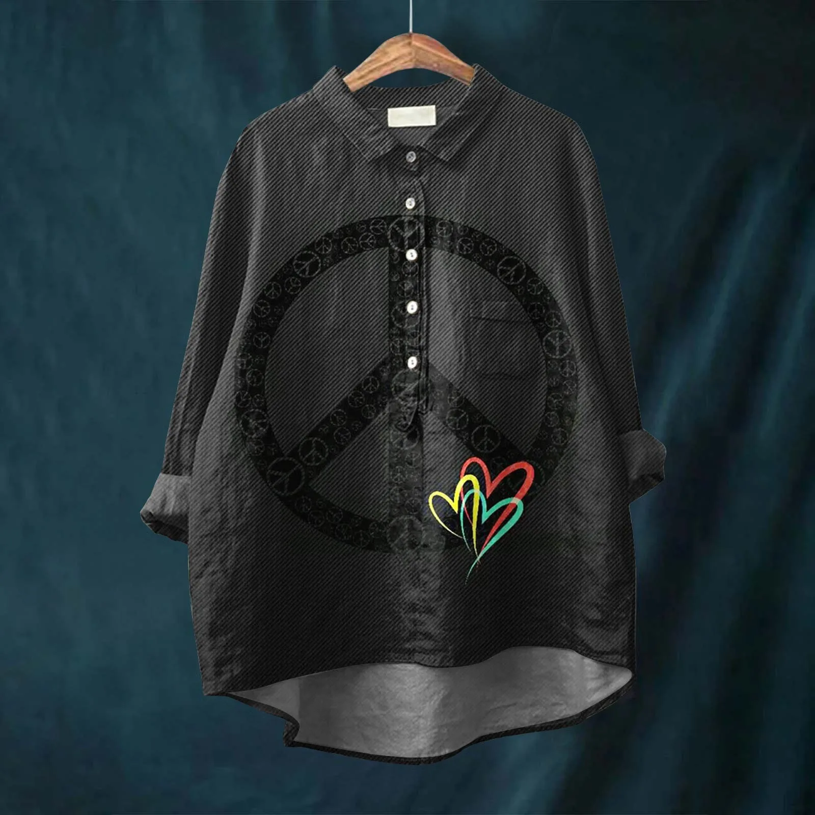 Summer Hawaiian Tropical Style Peace And Love Flower Art Pattern Print Casual Loose Cotton And Linen Shirt