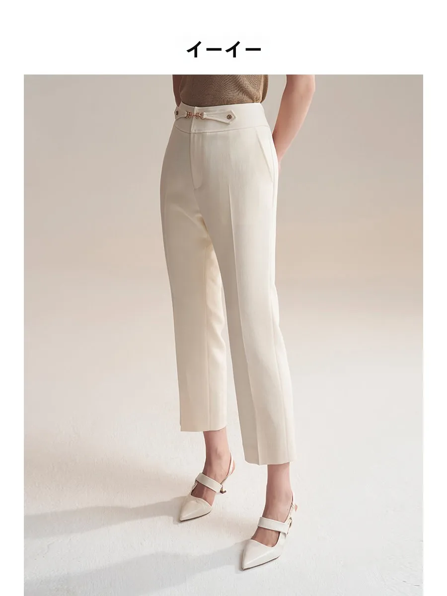 

Straight Leg Pants mid High Waist Autumn Sle Nine Points Zipper l Waist Simple Sle Imported Tee Acetate Gold...