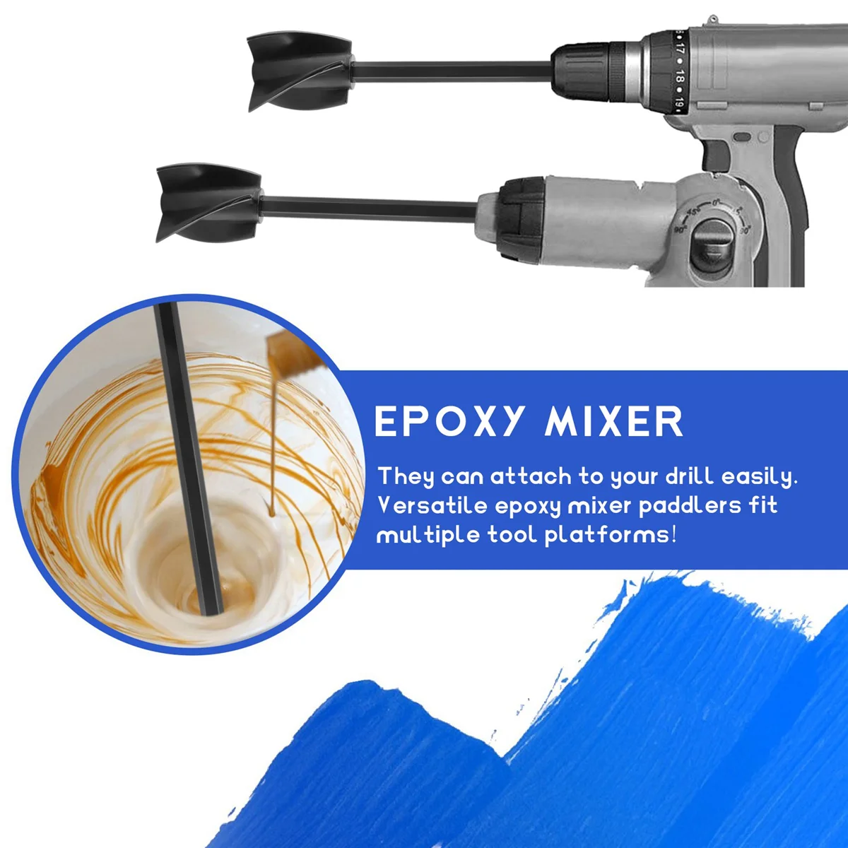 Epoxy Resin Mixer para mistura poderosa, reutilizável broca multiúso, epóxi e pintura Mixer, 8 pcs