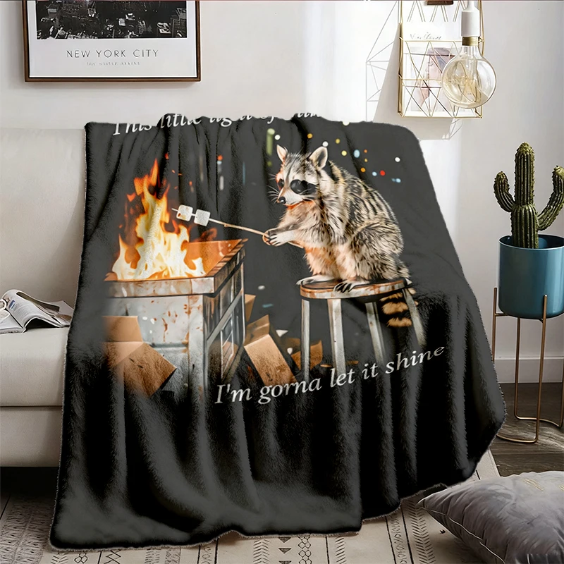 Dumpster Fire Raccoon Flannel Blanket - Men & Women's Unisex Graphic Flannel Blanket - Funny Mental Health Flannel