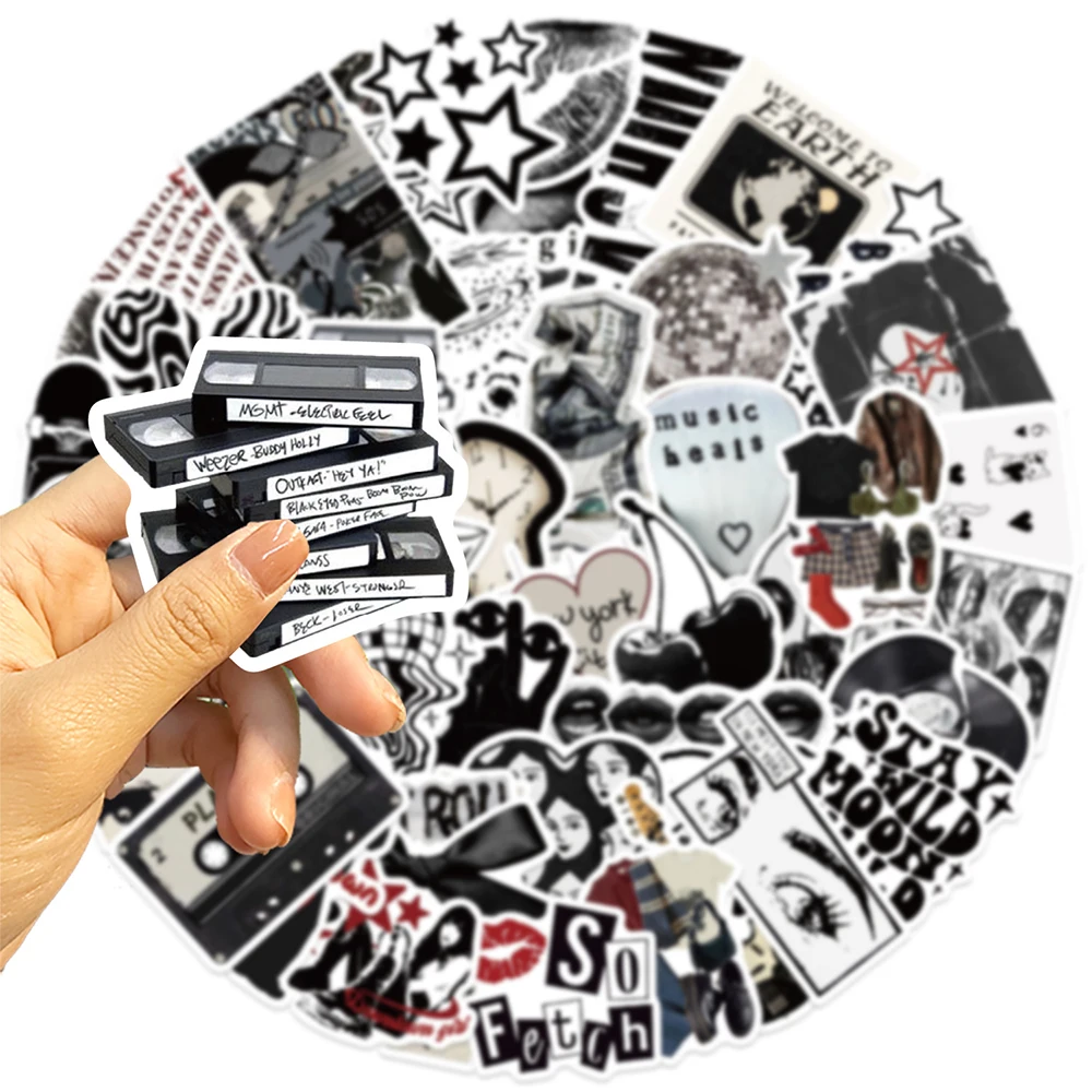 10/30/50 pçs preto branco dos desenhos animados y2k adesivos estéticos legal centro meninas decalques portátil bagagem guitarra adesivo à prova dwaterproof água decoração
