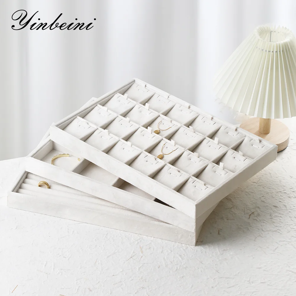 Yinbeini Velvet Ring Earring Bracelet Necklace Display Tray Table Top Stackable Drawer Storage Jewelry Organizer Tray P036