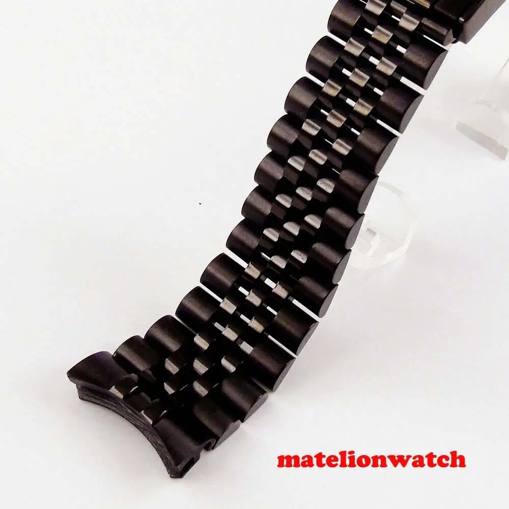 PVD coated wristwatch band parts fully black Jubilee strap 20mm width bracelet