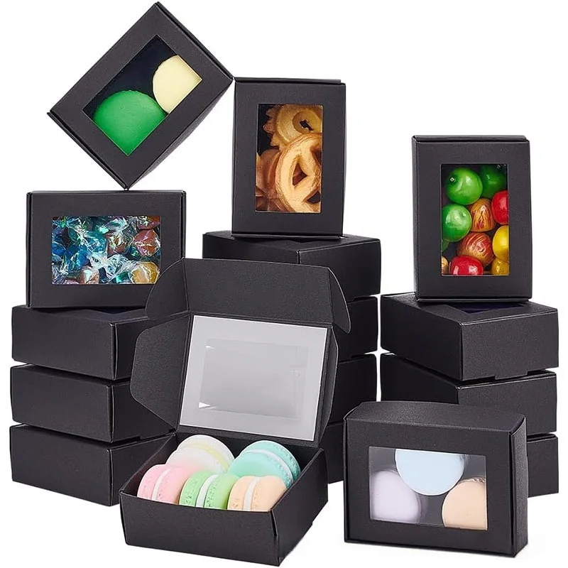 30 caixas de presente kraft com janela transparente, pequenas caixas de lembranças para biscoitos, sabão, cera de doces, derrete, festa de casamento, conjunto de embalagem de exibição