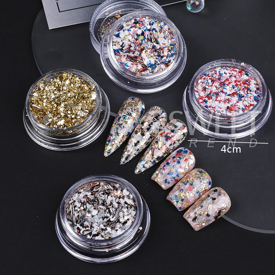 Paillettes irrégulières pour Nail Art, mélange de couleurs, flocons scintillants, tranches cassées, feuilles, breloques à assembler soi-même, accessoires de décoration de manucure, 4 pièces