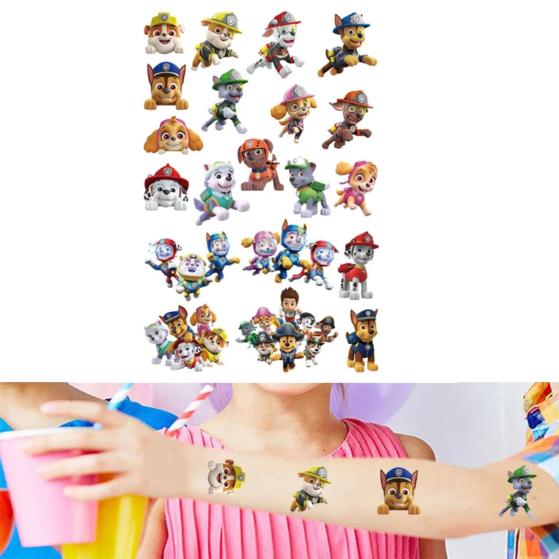 Autocollants de tatouage de dessin animé Paw Patrol pour enfants, Chase, Skye, Rubble, jouets de fête d\'anniversaire, cadeaux mignons, nouveau