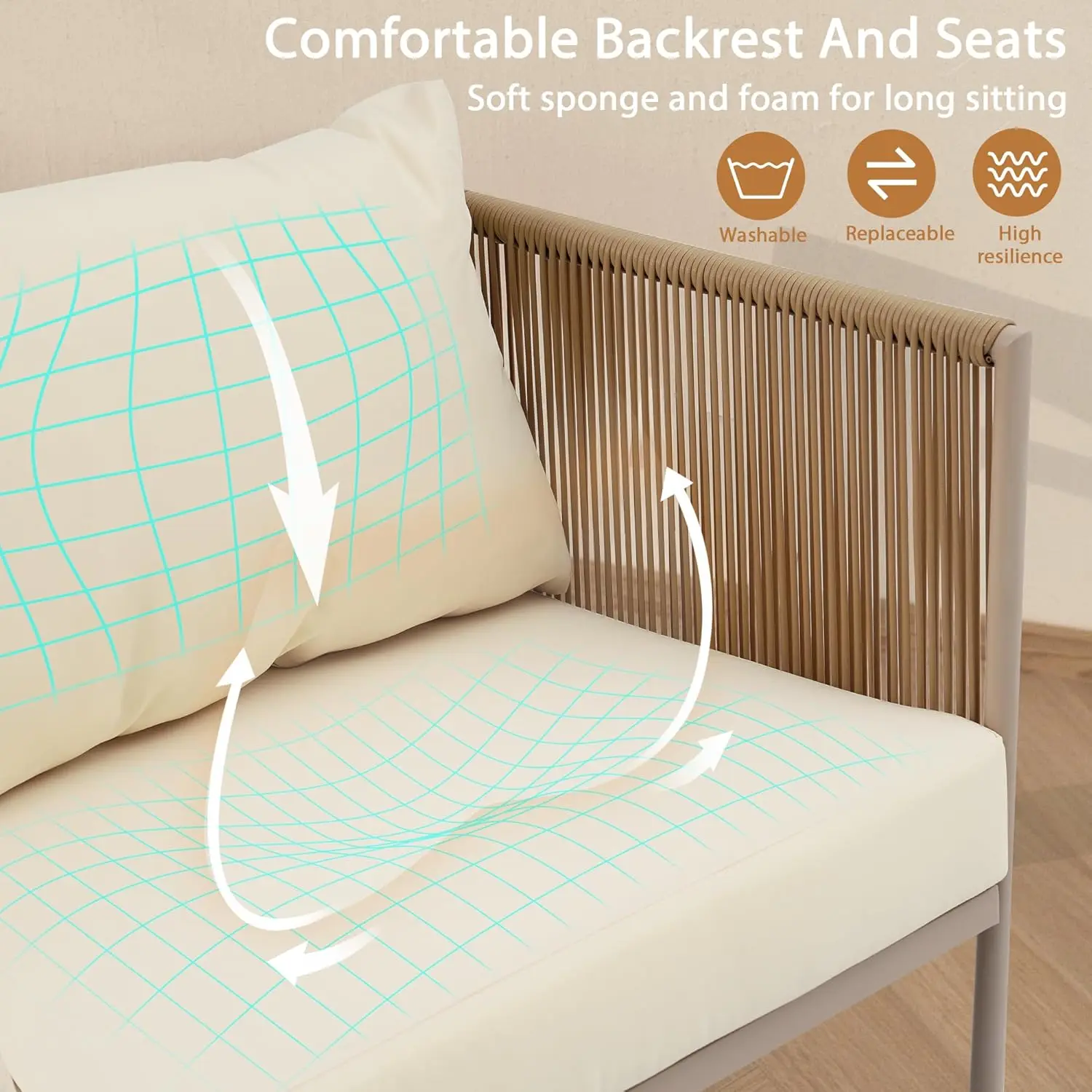 Person Patio Set, Patio Conversation Set, Out Rope Sofa Set with Cushions and Toughened Glass Table, Piece  Rattan Loveseat