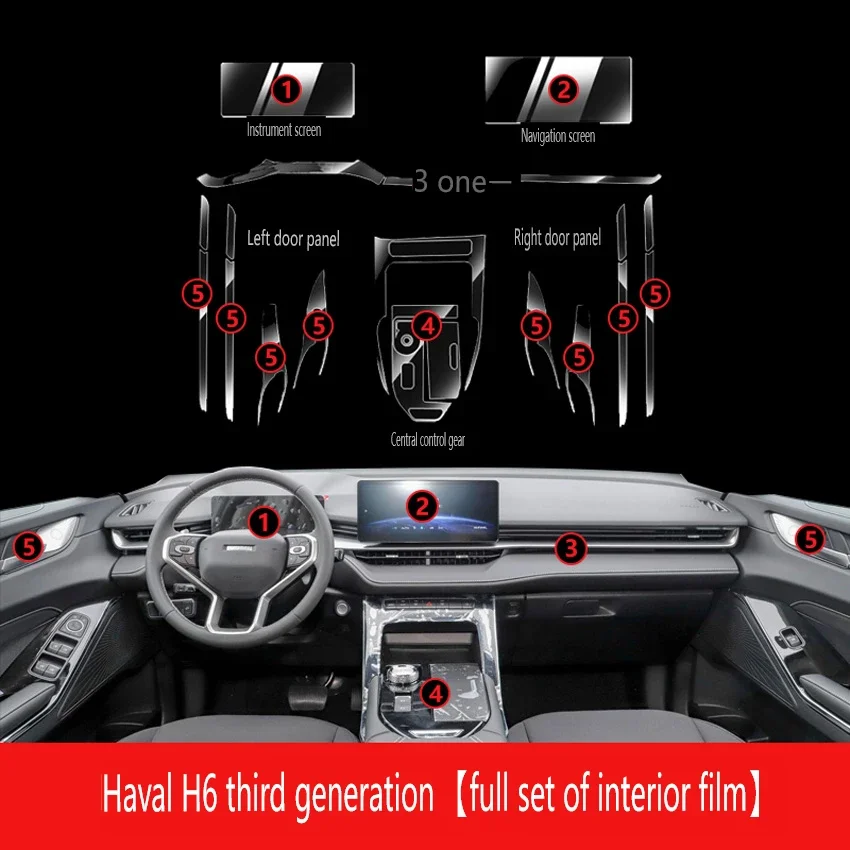

For Haval H6 2021-2023 Third generation Tpu Transparent Film Car Interior Sticker Center Control Navigator Door Car Accessories