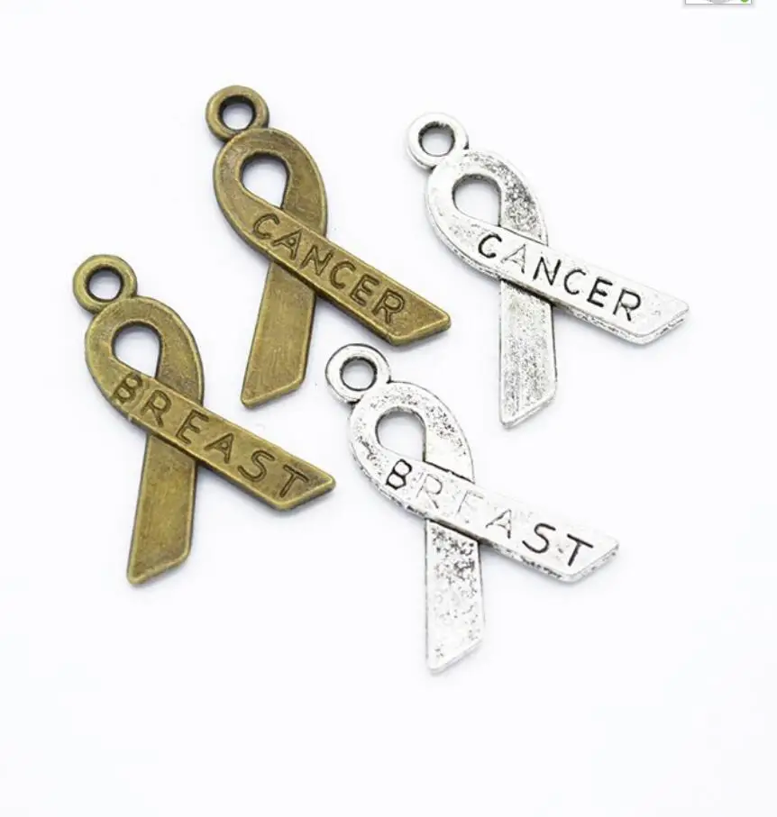 100pcs 23*16mm Breast Cancer Ribbon Charms Awareness Ribbon Charms Small Ribbon Charms For Jewelry Making F0783