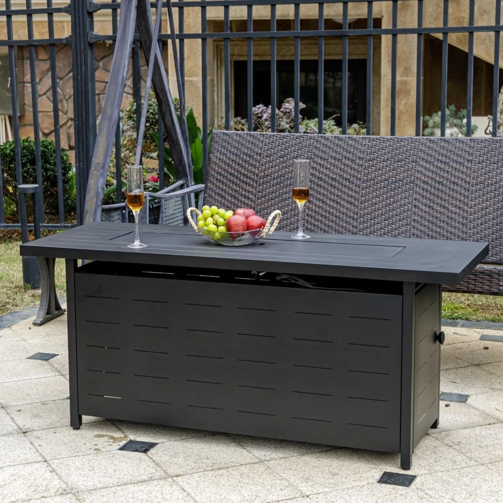 طاولة حفرة نار من غاز البروبان مقاس 57 بوصة مع 50000 وحدة حرارية بريطانية وصخور الحمم البركانية وغطاء وغطاء مقاوم للماء - حل تسخين الفناء الخارجي
