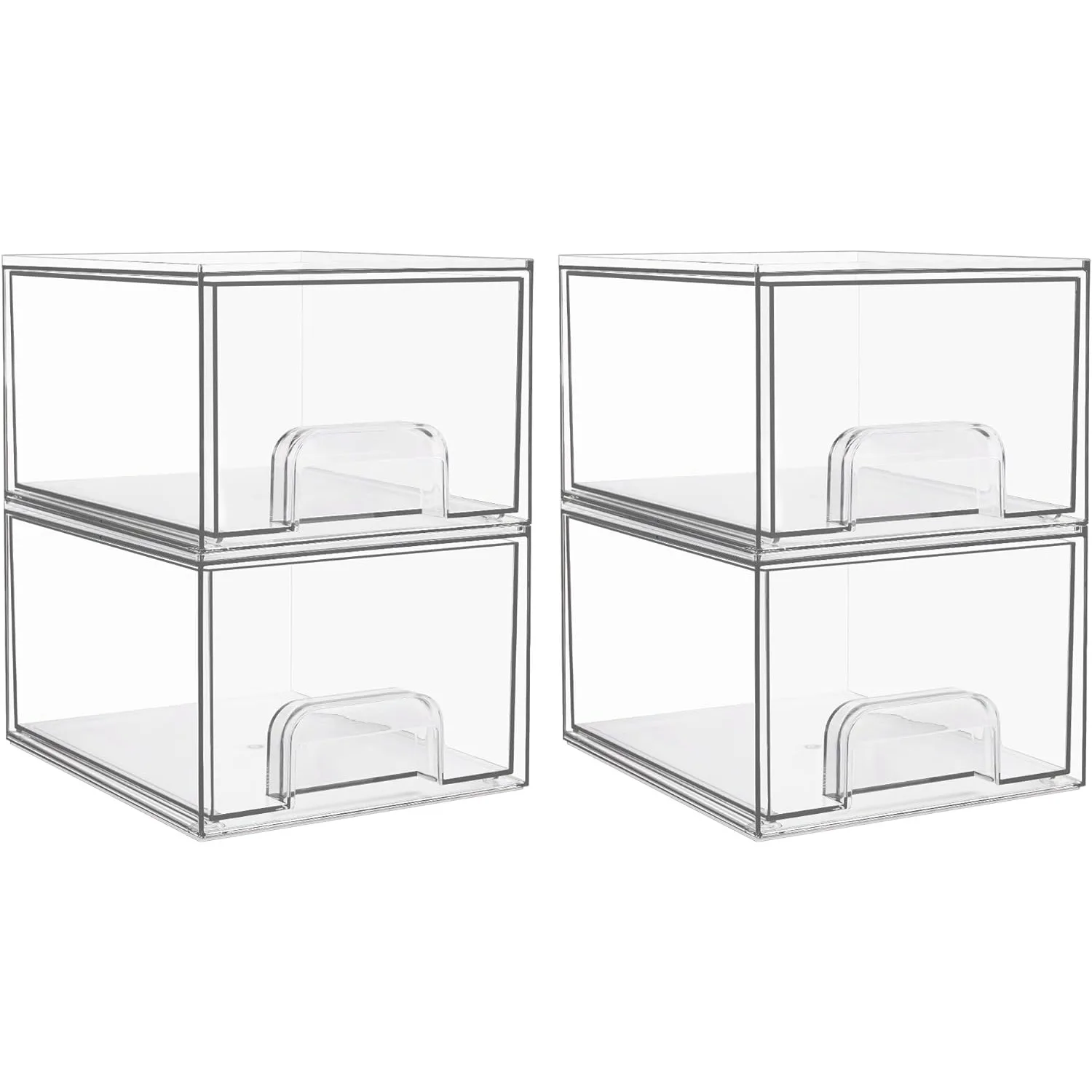 

Vtopmart 4 Pack Clear Stackable Storage Drawers, 4.4'' Tall Acrylic Bathroom Makeup Organizer,Plastic Storage Bins For Vanity