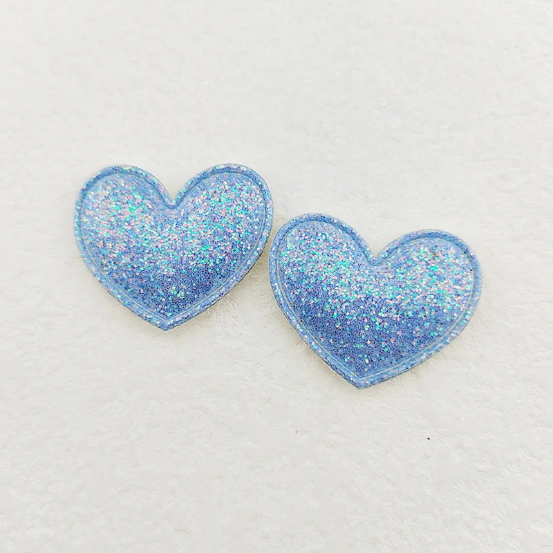 100 Stück 3,5x3 cm Glitzer-Herz-Stoffapplikationen für DIY-Nähprojekte, Kopfbedeckungen, Haarspangen, Schleifen-Dekorationen und Aufnäher für Kleidung und Hüte – Detail 13