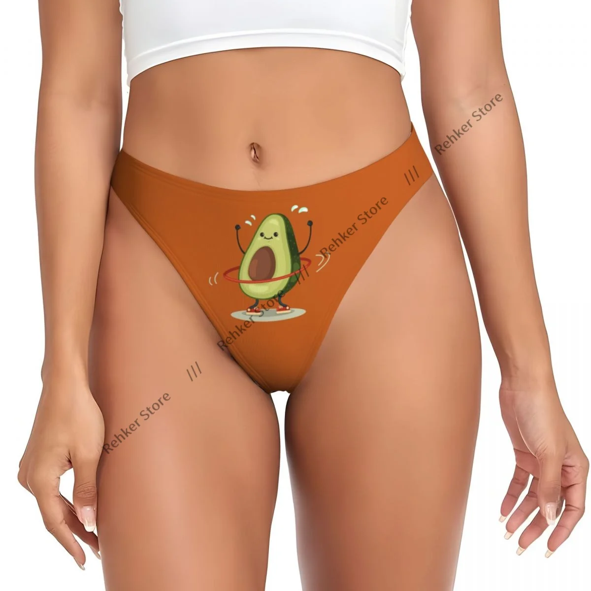 Thongs For Women V Waist G-String Panties Cute Avocado Doing Exercises With Hula Hoop Underwear Breathable Underpants