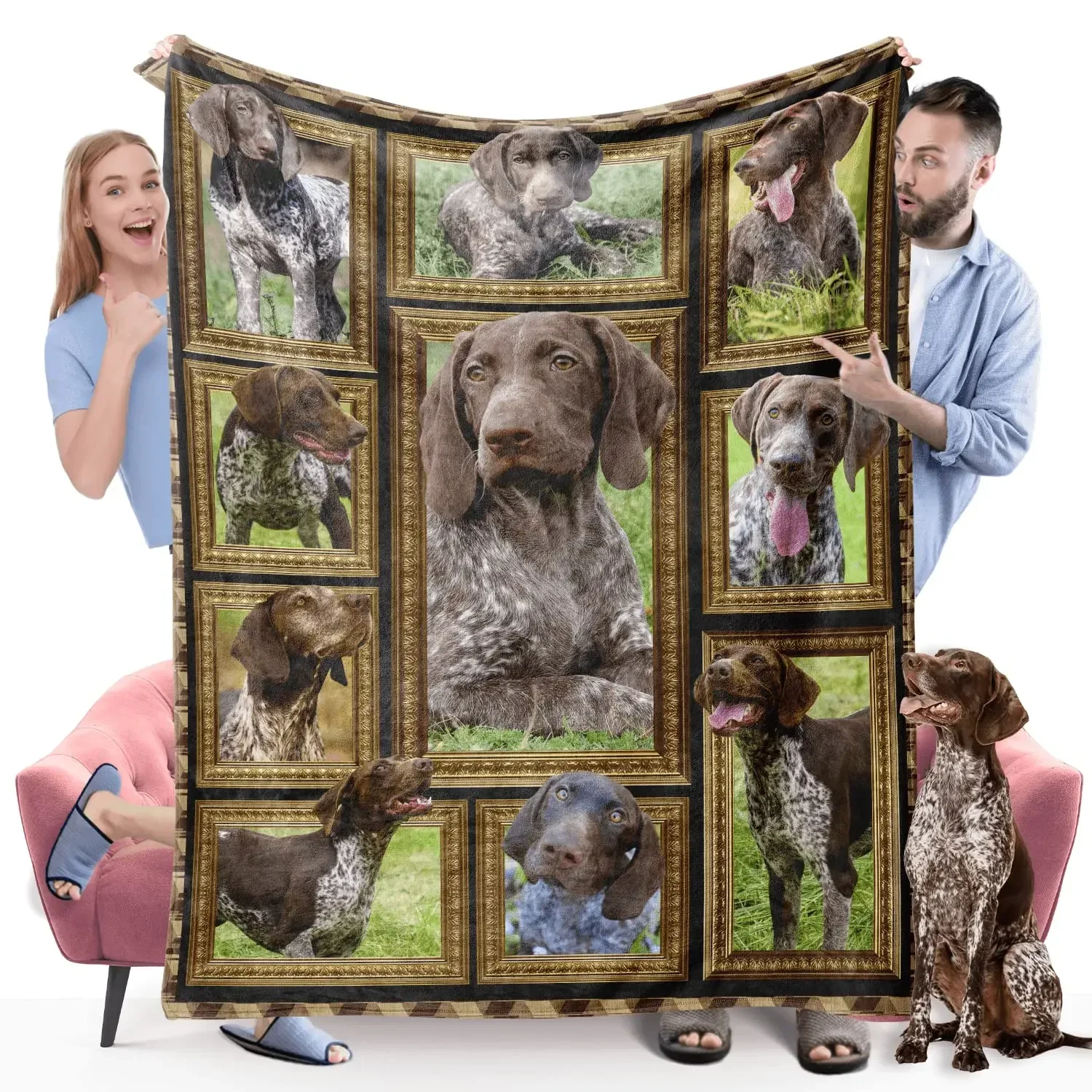 

Modern Flannel Fleece Throw Blanket German Shorthair Pointer Dog Breed Pet Lovers All Seasons Cozy Bedspread 3d Print Blankets
