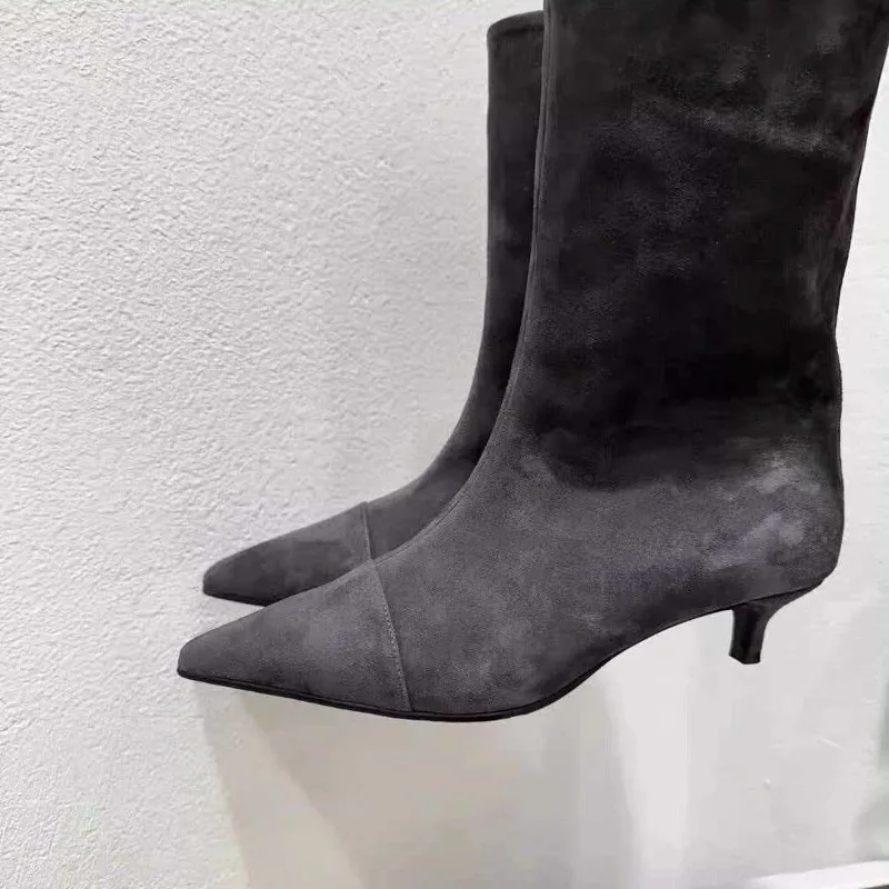 New Retro Versatile Simple Pointed Sleeve Mid-calf Boots Temperament Low-heeled Women's Shoes view 5
