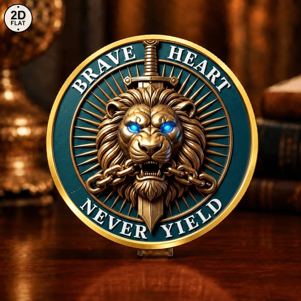 1pc Brave Heart Lion Head Metal Challenge Coin Guiding Star Beyond The Shadows Compass Commemorative Token Gifts for Collectors