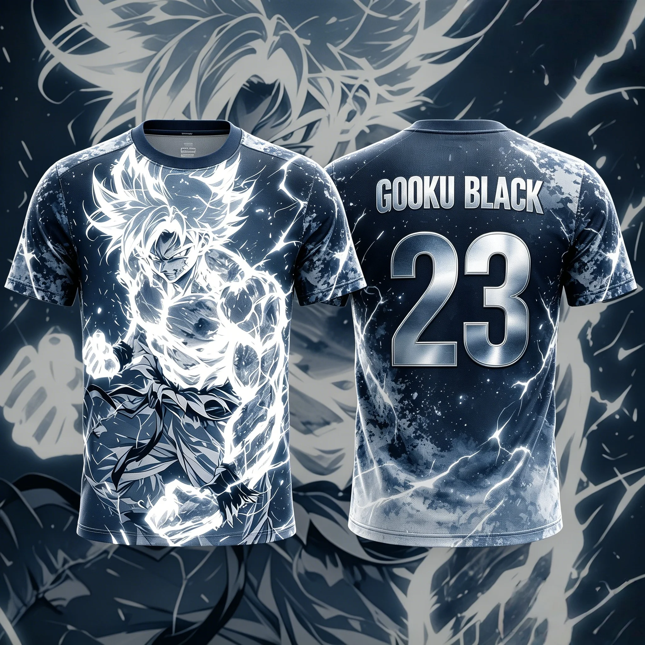 Dragon Ball Goku Black No23 White Lightning Sketch Print Men Soccer Jersey Quick Dry Anime Fan Breathable Sports T-Shirt