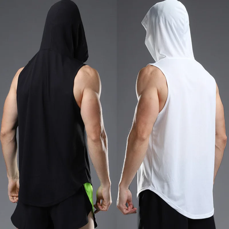 Mens Gym Tank top Men Fitness Sleeveless hooded Shirt Male Mesh Breathable Fitness Sports Vest Undershirt Gyms Running Vest Men