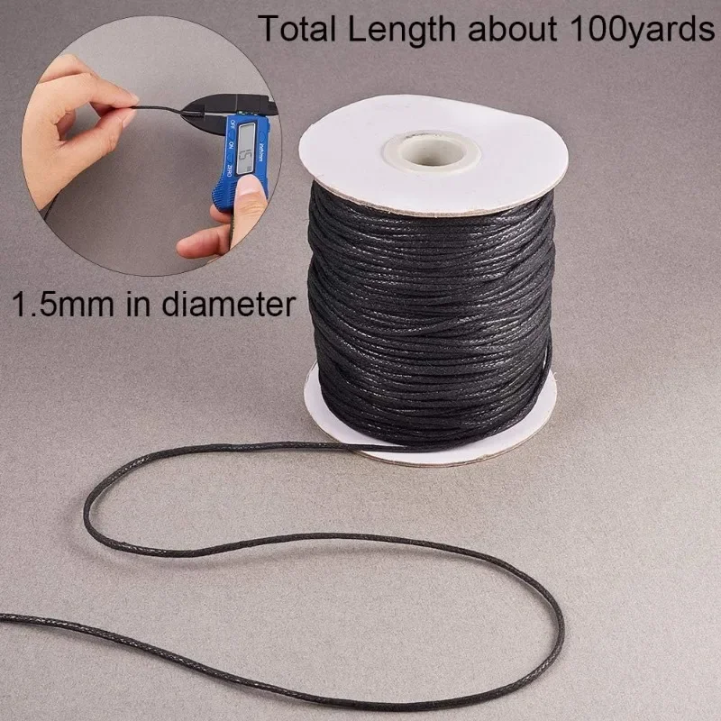 1Roll 100 Yards Waxed Cord Cotton Waxed Cotton Thread 1.5mm Waxed Beading String Cord for Jewelry Bracelet Making Macrame