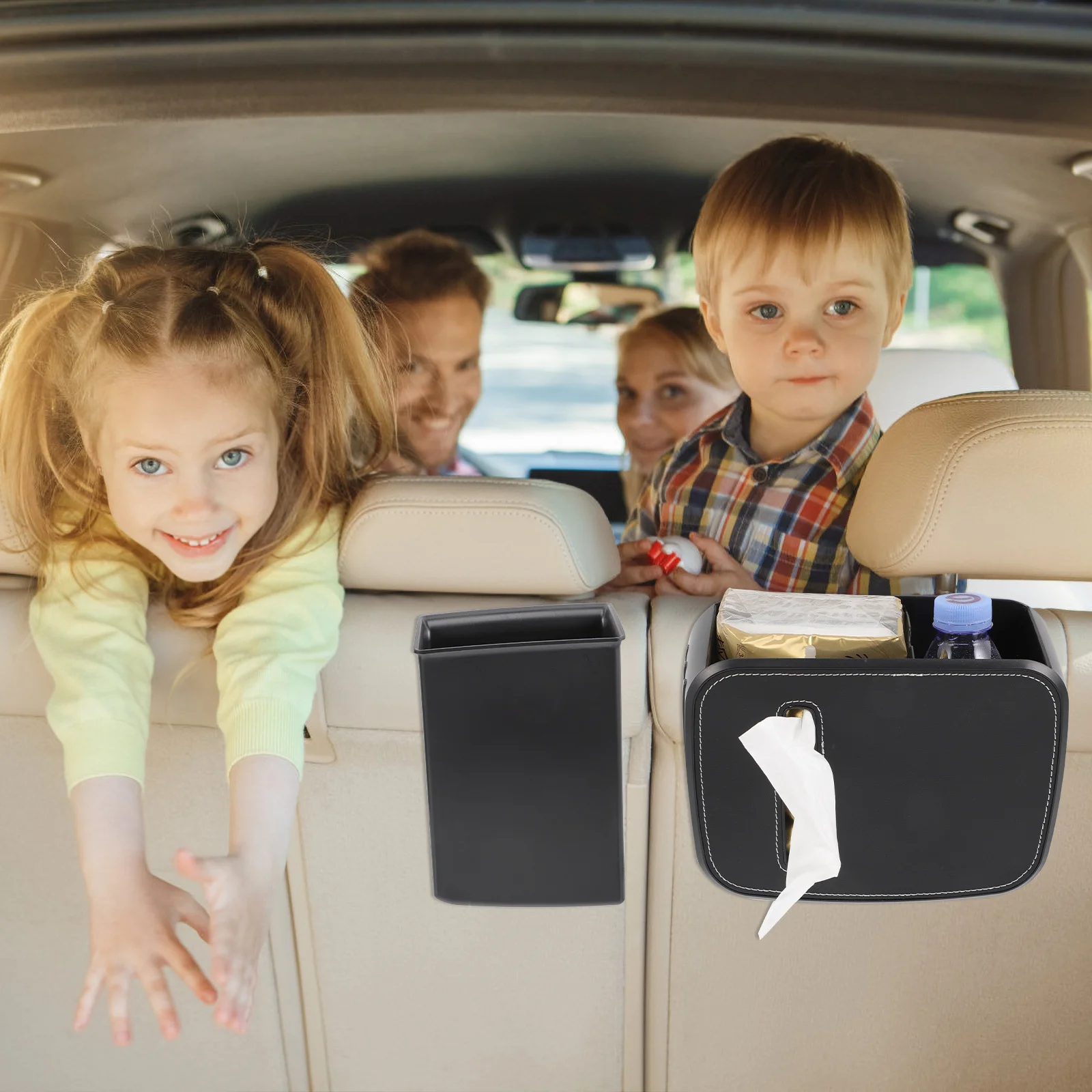 

Multipurpose Car Garbage Bin Hanging Organizer Back Seat Storage Box Travel Road Trips Car Trash Supplies