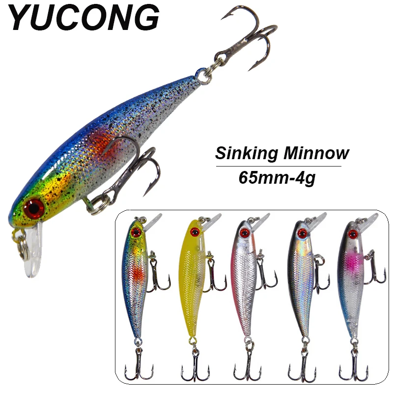 YUCONG 1PCS Noisy Minnow Bait 65mm-4g Sinking Wobbler Bionic Fishing Lure Topwater Hard Swimbait Artificial Jerkbait Pesca lurre