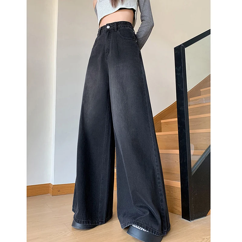 Gidyq Vintage High Waist Jeans Fashion Korean Women Loose Wide Leg Pants Casual Female Streetwear Denim Trousers Spring New