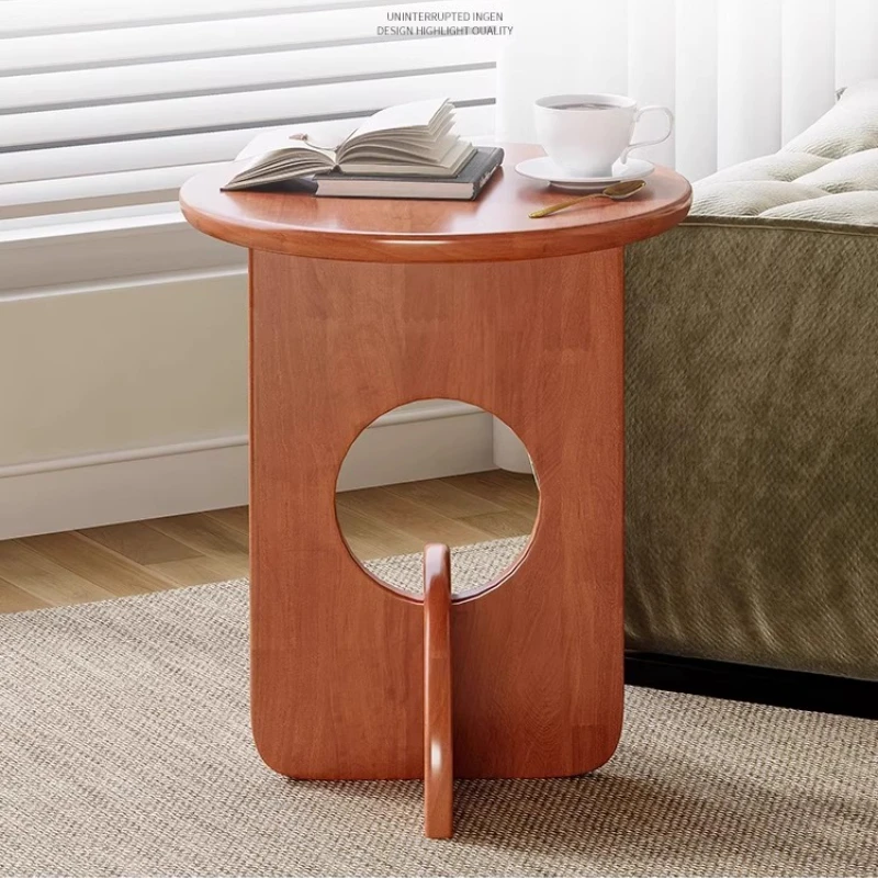 Minimalist round Solid Wood Side Table Wabi Sabi Style Nightstand End Table for Living Room Sofa Accent Desk for Small Spaces