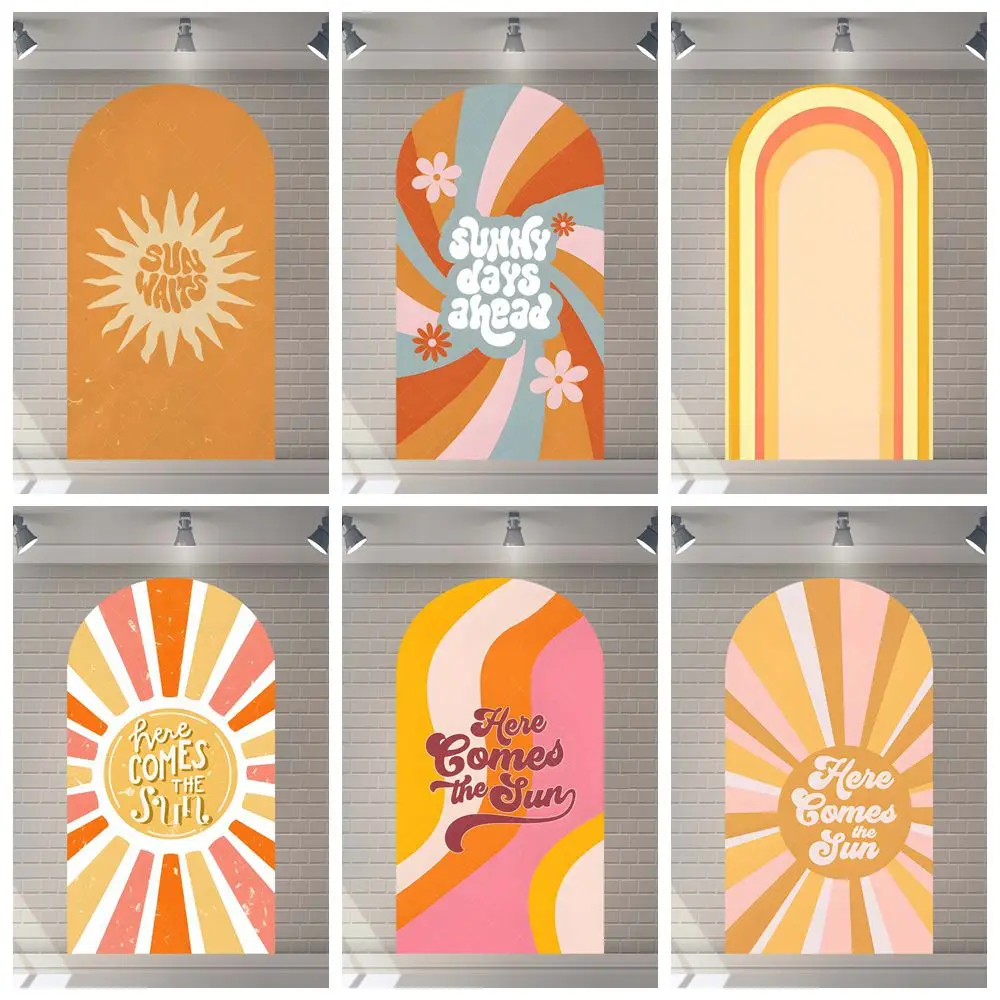 

Rainbow Orange Arch Backdrop Custom Here Comes The Sun Baby Shower Decor Cover Kid 1st Birthday Party Photography Background