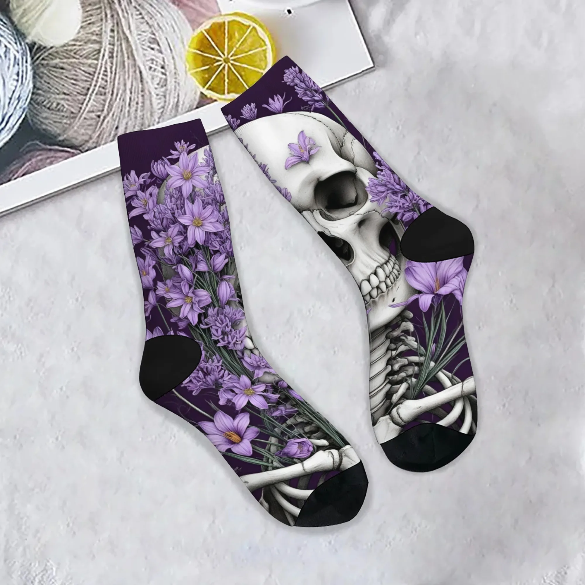 

Floral Gothic Skull Socks Soft Comfortable Skin-Friendly Outdoor Sports Fitness Retro Trendy Streetwear Harajuku Novelty Socks