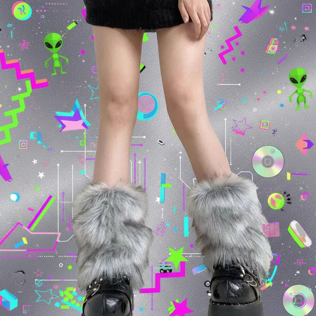 سميكة النساء الفراء تدفئة الساق تقليد الذئب الفراء أنبوب طويل الفراء الساق الجوارب الدافئة Y2k القوطية الشرير الفراء غطاء الركبة فتاة حار الشتاء