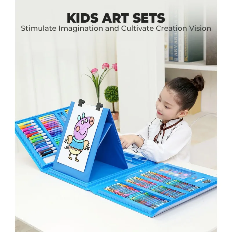 Drawing Art Creat Kit with Oil Pastels Crayons Colored Pencil Watercolor Cakes Sketch Pad Kids Art Supplies Montessori Toys